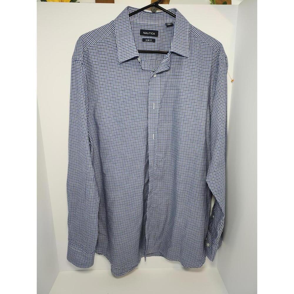 Nautica Men's Slim Fit Blue Checkered Shirt Size XL